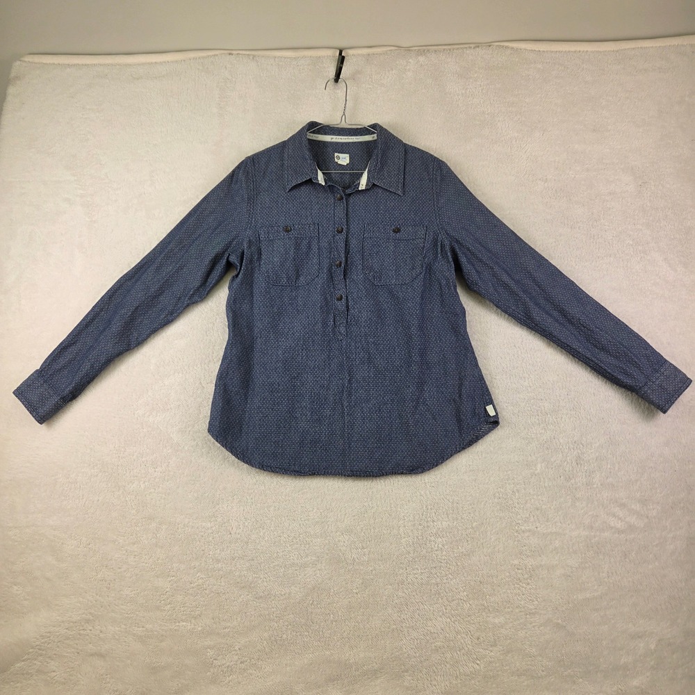 TOMS for Target Blue Micro Polka Dot Chambray Button Down Shirt Womens Small